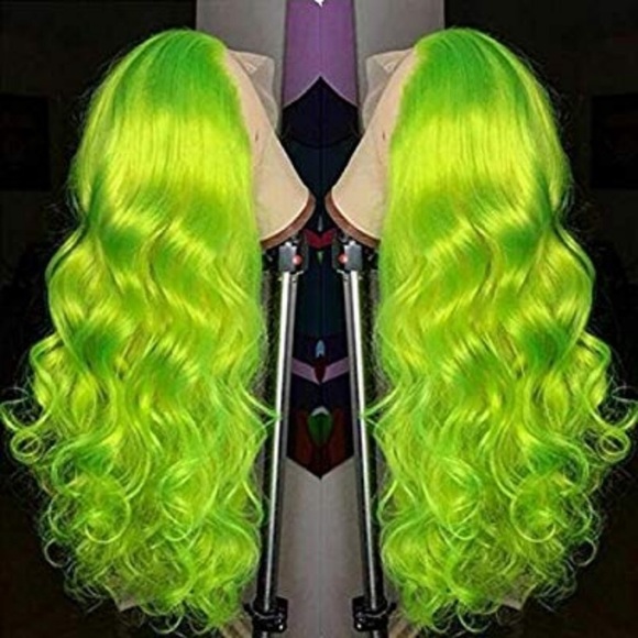24” FLUORESCENT NEON GREEN BODY WAVY LACEFRONT WIG main image 4